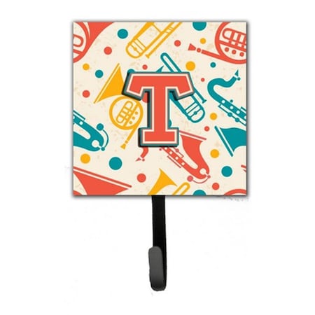 Jensendistributionservices Letter T Retro Teal Orange Musical Instruments Initial Leash & Key Holder MI1658528